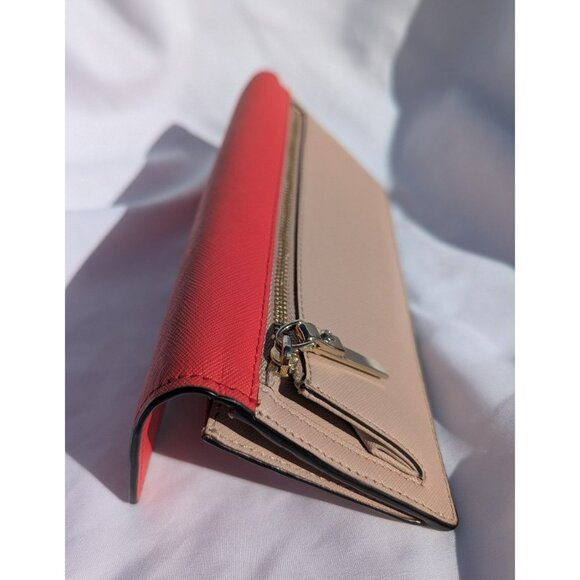Kate Spade Slim Bifold Envelope Style Wallet Clutch Red/Orange? Beige Gold - Picture 4 of 12